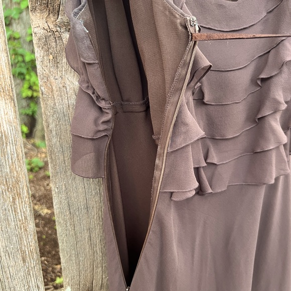 Max & Cleo brown sleeveless silk dress with ruffled bodice in Size 10, lined - Picture 9 of 12